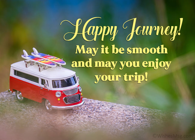 A red mini van with surfboards on top, set in a scenic outdoor location, with a "Happy Journey" message wishing for a smooth and enjoyable trip A red mini van with surfboards on top, set in a scenic outdoor location, with a "Happy Journey" message wishing for a smooth and enjoyable trip