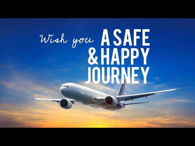 A safe and happy journey wish with an airplane flying against a blue sky at sunset. A safe and happy journey wish with an airplane flying against a blue sky at sunset.