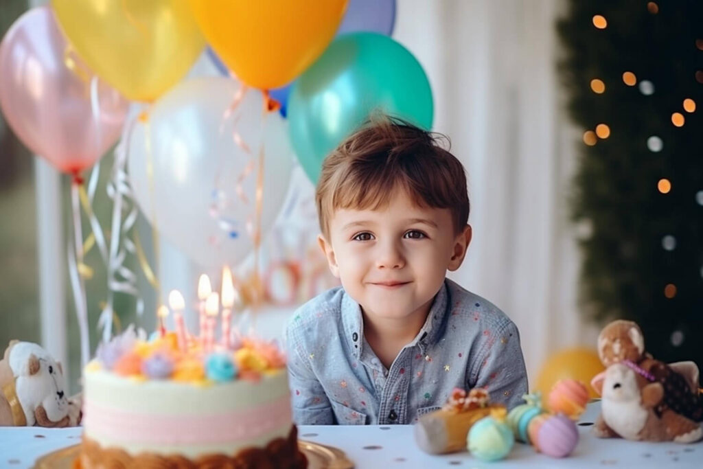 Young boy opening birthday presents surrounded by family Young boy opening birthday presents surrounded by family