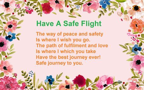  floral-themed greeting card with the message "Have a Safe Flight" in green text
