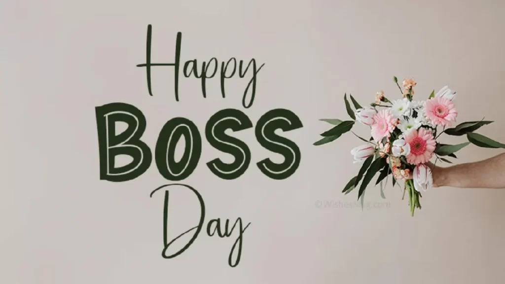 Happy Boss Day banner with motivational words and confetti Happy Boss Day banner with motivational words and confetti