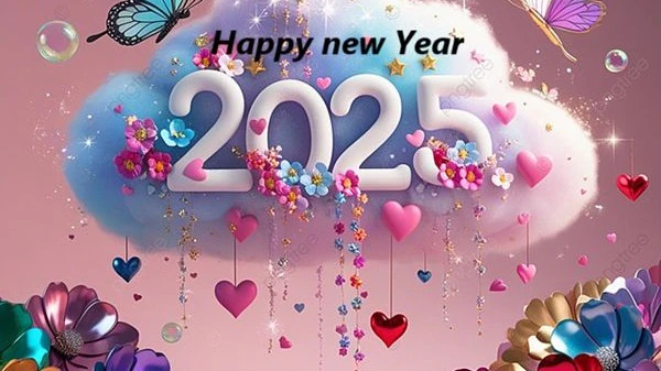 A dreamy design with "2025" written on a fluffy cloud, surrounded by hearts and butterflies. A dreamy design with "2025" written on a fluffy cloud, surrounded by hearts and butterflies.